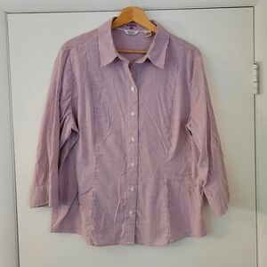 Riders by Lee slimming pink stripe button down shirt 3/4 sleeves XL
